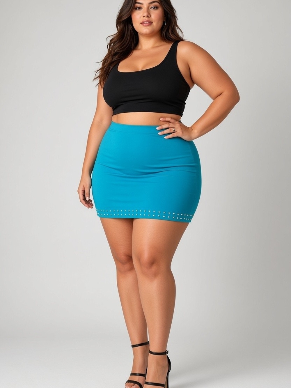Attyre Turquoise Stud-Hem Bodycon Mini Skirt